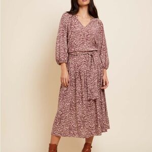 Nation LTD Simona Dress Masquerade Leopard Long Sleeve Maxi Cotton Casual Brown